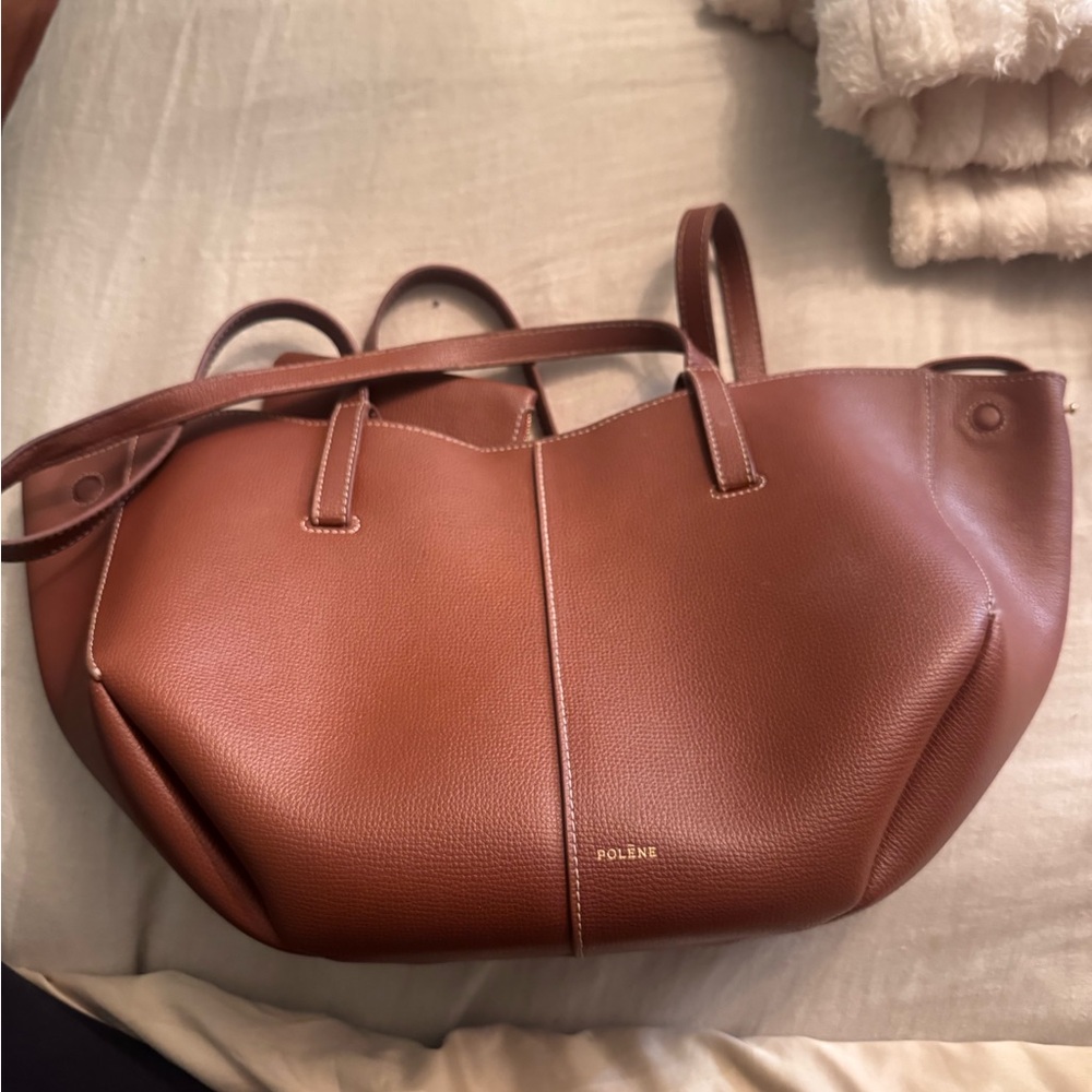 Polene Cyme Brown Leather Shoulder Bag